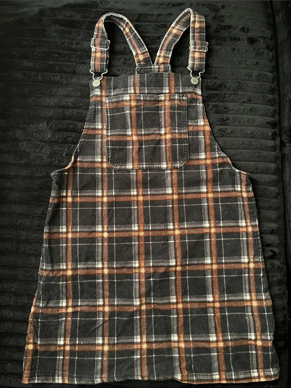 Girls Plaid overall Dress in Black and Brown